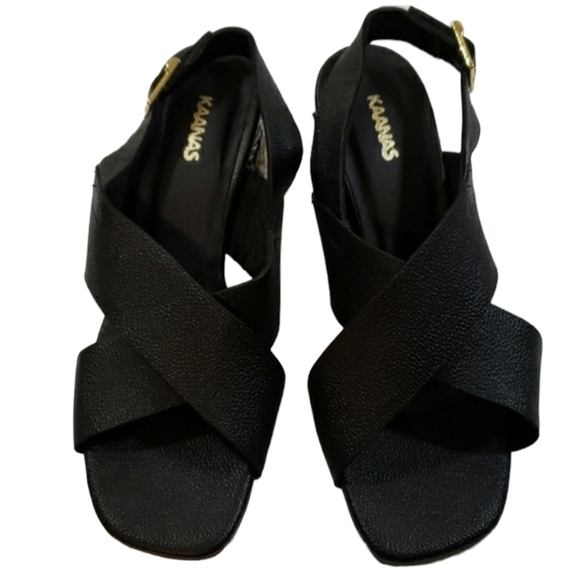 Kaanas~Size 6~Black Leather Sandals Java-Blk. - Picture 4 of 11